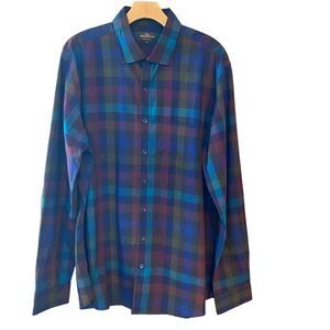 Rodd & Gunn Men’s Sz XL Blue Purple Plaid Long Sleeve Collar Italian Shirt